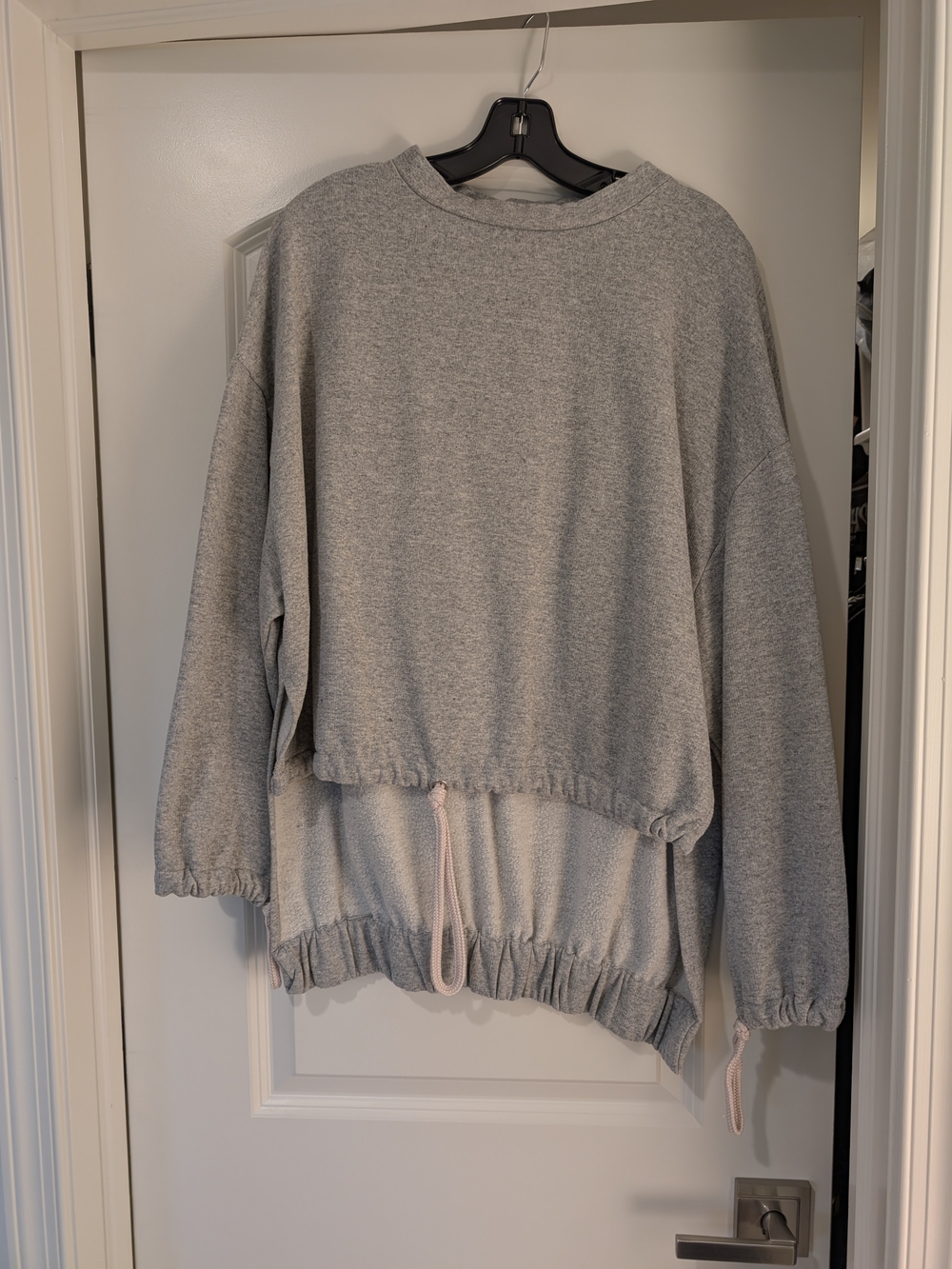 Zara Y2K Light Gray Drawstring Hem Pullover High Low Sweatshirt